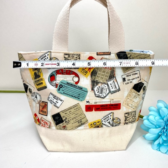 Cute travel cotton fabric tote bag NEW! Fully lined with webbing straps - Picture 4 of 12